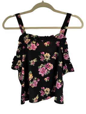 🌺☀️▪️ Abound Black Floral Ruffle Crop Top‎ ▪️☀️🌺